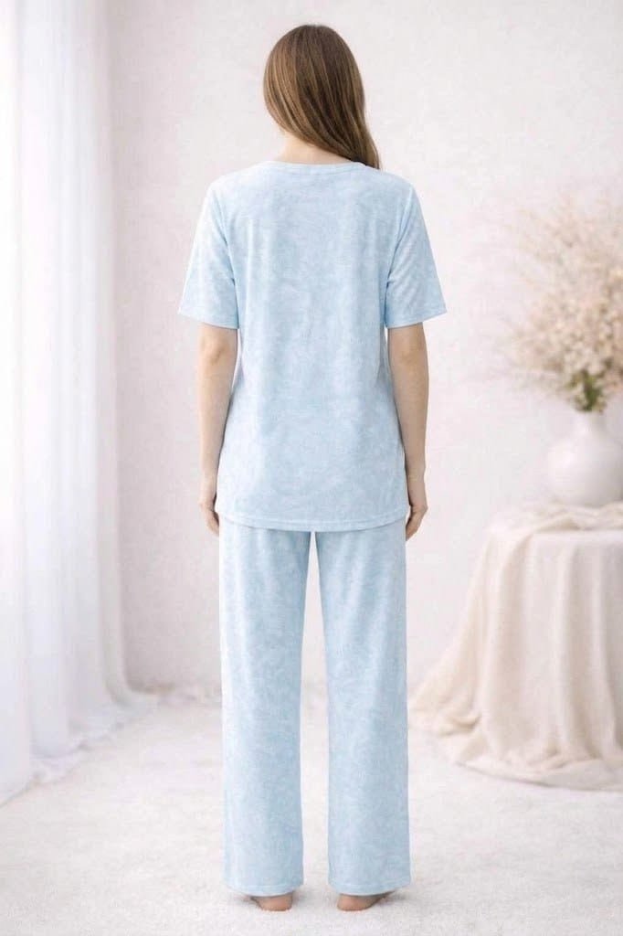 بيجامة رضاعة صيفية قطن 100% – لون أزرق هادئ (Baby Blue)